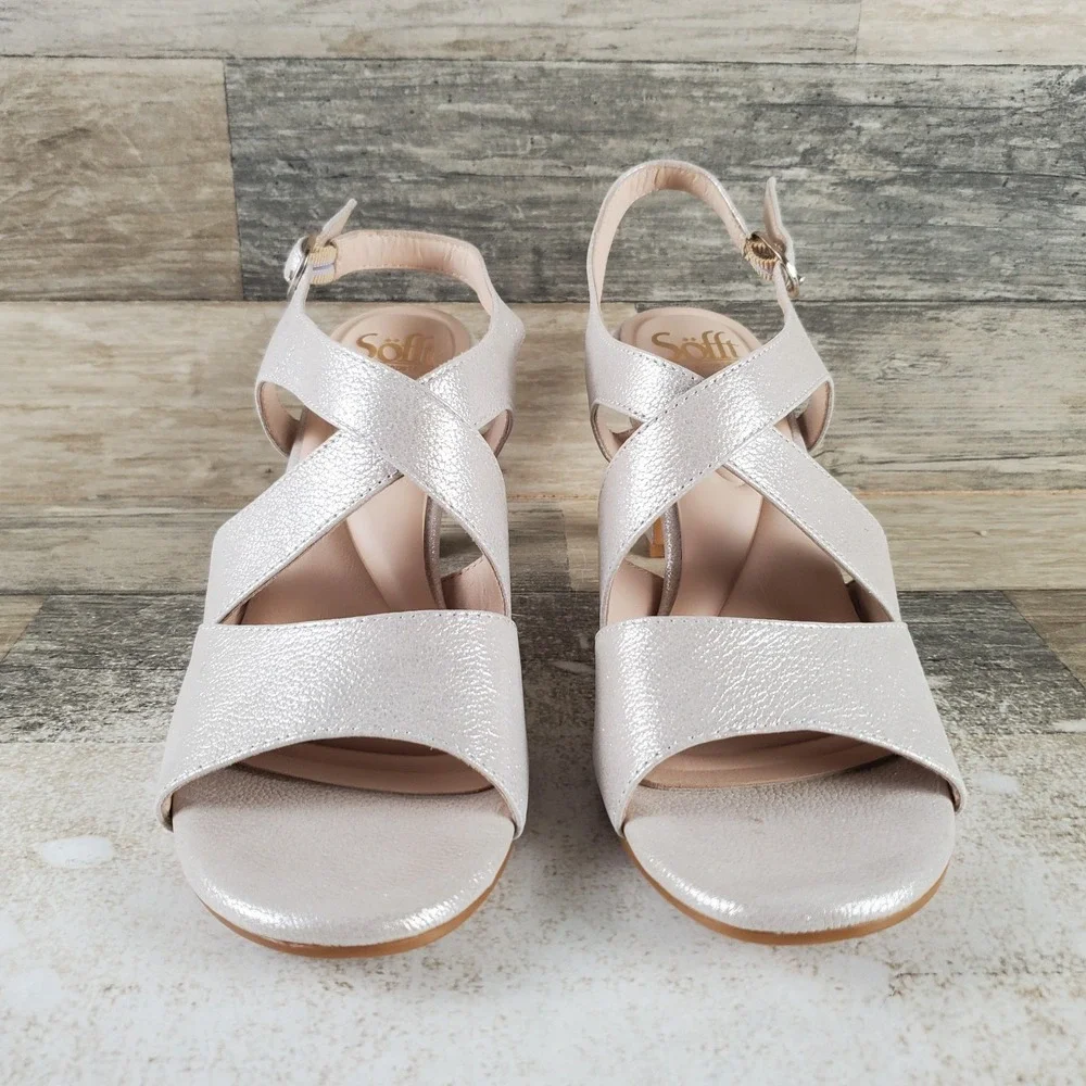 Sofft Jolene Womens Strappy Sandal Sz 8 M Champagne Metallic Leather Slingback